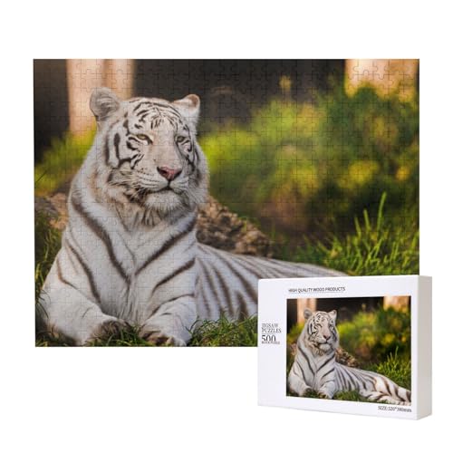 Eleganter und selbstbewusster weißer Tiger Puzzle für 500 Personen, für Erwachsene und Kinder ab 12 Jahren, anspruchsvolles Puzzle, Puzzlegröße 38 x 52 cm von houhm