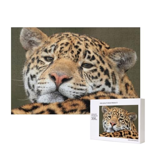 Fauler Leopard mit rosa Nase 300-teiliges Puzzle, Für Kinder ab 9 Jahren Lernspielzeug-300 Teile 28X40cm von houhm