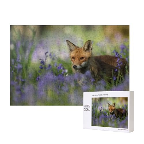 Fuchs im lila Blumenfeld 300-teiliges Puzzle, Für Kinder ab 9 Jahren Lernspielzeug-300 Teile 28X40cm von houhm