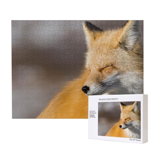 Fuchs mit geschlossenen Augen Puzzle für 500 Personen, für Erwachsene und Kinder ab 12 Jahren, anspruchsvolles Puzzle, Puzzlegröße 38 x 52 cm von houhm