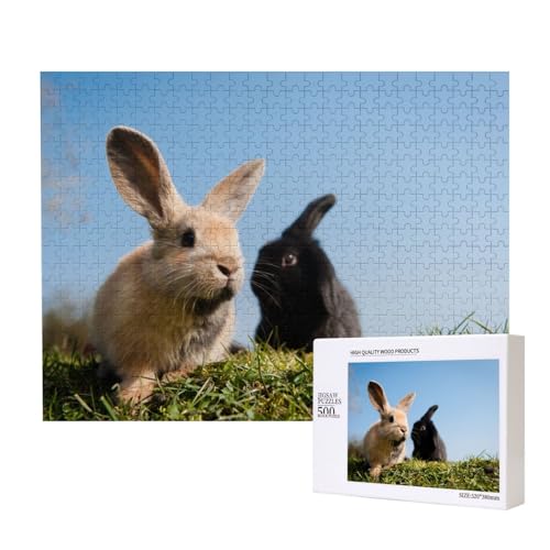 Gelbes Kaninchen und schwarzes Kaninchen Puzzle für 500 Personen, für Erwachsene und Kinder ab 12 Jahren, anspruchsvolles Puzzle, Puzzlegröße 38 x 52 cm von houhm