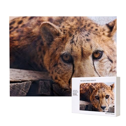 Gepard auf dem Brett Puzzle für 500 Personen, für Erwachsene und Kinder ab 12 Jahren, anspruchsvolles Puzzle, Puzzlegröße 38 x 52 cm von houhm