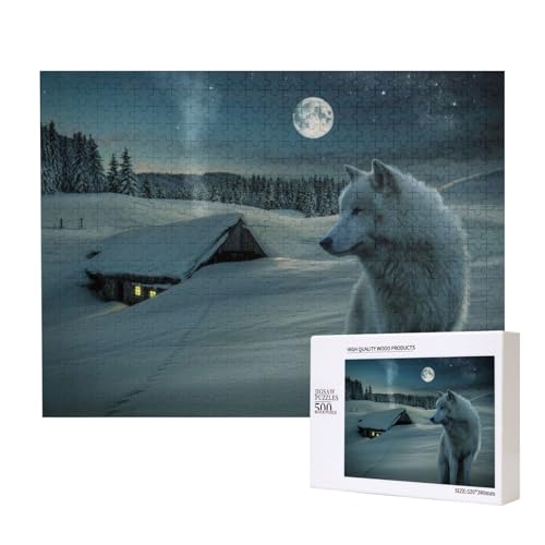 Haus Moon Wolf Puzzle für 500 Personen, für Erwachsene und Kinder ab 12 Jahren, anspruchsvolles Puzzle, Puzzlegröße 38 x 52 cm von houhm