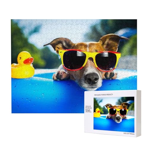 Hund mit Sonnenbrille Puzzle für 500 Personen, für Erwachsene und Kinder ab 12 Jahren, anspruchsvolles Puzzle, Puzzlegröße 38 x 52 cm von houhm