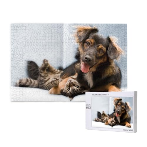 Hund und Katze Spielen Puzzle 1000 Teile für Erwachsene, Lernspiele, Heimdekorationspuzzle – Denksport-Puzzle 1000 Teile von houhm