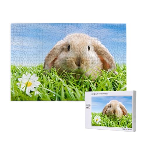 Kaninchen mit Hängeohren und Gänseblümchen Puzzle 1000 Teile für Erwachsene, Lernspiele, Heimdekorationspuzzle – Denksport-Puzzle 1000 Teile von houhm