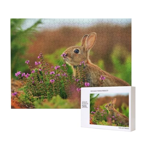 Kaninchen riechen Blumen Puzzle für 500 Personen, für Erwachsene und Kinder ab 12 Jahren, anspruchsvolles Puzzle, Puzzlegröße 38 x 52 cm von houhm