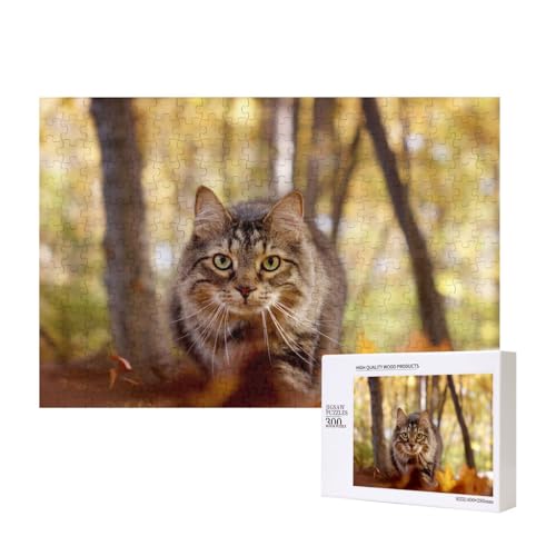 Katze läuft im Herbst 300-teiliges Puzzle, Für Kinder ab 9 Jahren Lernspielzeug-300 Teile 28X40cm von houhm