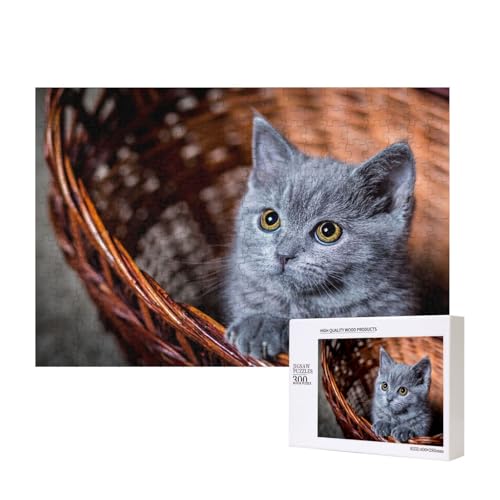 Katze mit gelben Augen 300-teiliges Puzzle, Für Kinder ab 9 Jahren Lernspielzeug-300 Teile 28X40cm von houhm