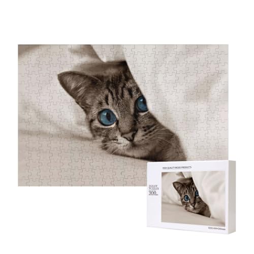 Katze mit meerblauen Augen 300-teiliges Puzzle, Für Kinder ab 9 Jahren Lernspielzeug-300 Teile 28X40cm von houhm