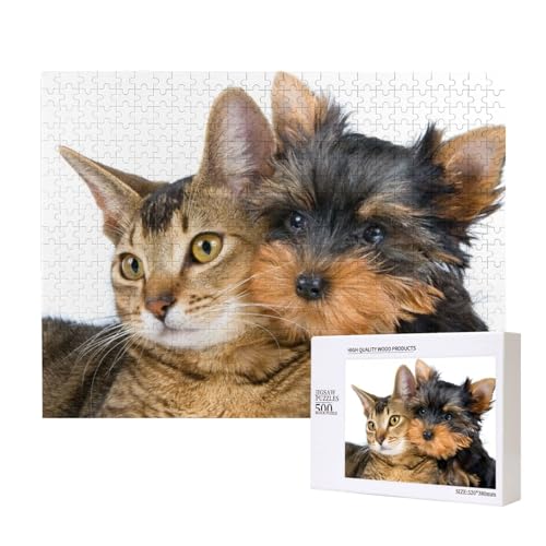 Katze und Australian Terrier Puzzle für 500 Personen, für Erwachsene und Kinder ab 12 Jahren, anspruchsvolles Puzzle, Puzzlegröße 38 x 52 cm von houhm