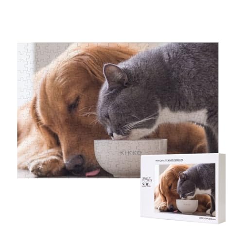 Katze und weiße Schüssel 300-teiliges Puzzle, Für Kinder ab 9 Jahren Lernspielzeug-300 Teile 28X40cm von houhm