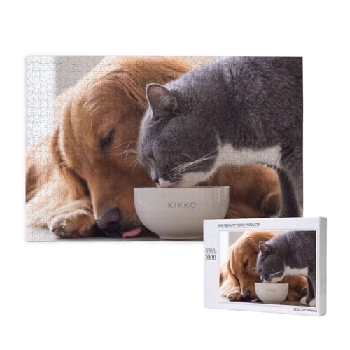 Katze und weiße Schüssel Puzzle 1000 Teile für Erwachsene, Lernspiele, Heimdekorationspuzzle – Denksport-Puzzle 1000 Teile von houhm