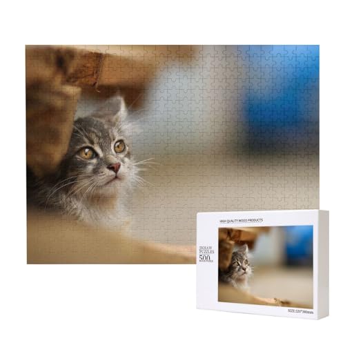 Katze unter dem Brett Puzzle für 500 Personen, für Erwachsene und Kinder ab 12 Jahren, anspruchsvolles Puzzle, Puzzlegröße 38 x 52 cm von houhm