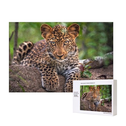 Kleiner Leopard auf dem Hügel 300-teiliges Puzzle, Für Kinder ab 9 Jahren Lernspielzeug-300 Teile 28X40cm von houhm