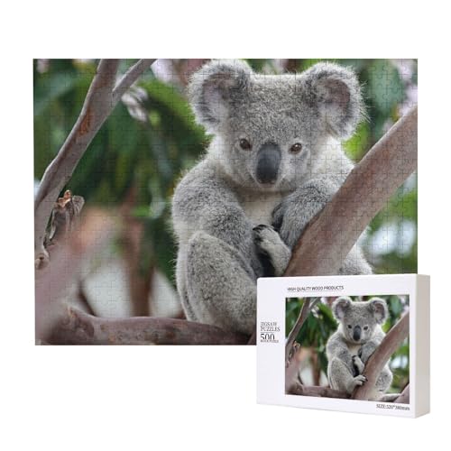 Koala mit großer schwarzer Nase Puzzle für 500 Personen, für Erwachsene und Kinder ab 12 Jahren, anspruchsvolles Puzzle, Puzzlegröße 38 x 52 cm von houhm