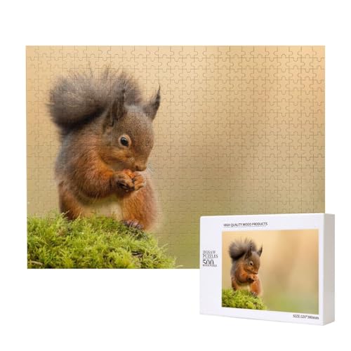 Lebhaftes Eichhörnchen beim Fressen Puzzle für 500 Personen, für Erwachsene und Kinder ab 12 Jahren, anspruchsvolles Puzzle, Puzzlegröße 38 x 52 cm von houhm