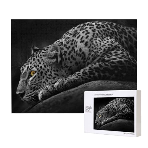 Leopard im Schwarz-Weiß-Filter Puzzle für 500 Personen, für Erwachsene und Kinder ab 12 Jahren, anspruchsvolles Puzzle, Puzzlegröße 38 x 52 cm von houhm