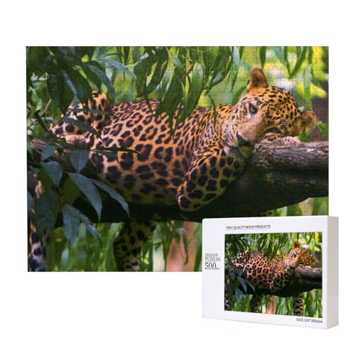 Leopard schläft auf einem Baumstamm Puzzle für 500 Personen, für Erwachsene und Kinder ab 12 Jahren, anspruchsvolles Puzzle, Puzzlegröße 38 x 52 cm von houhm