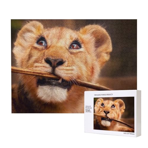 Löwe beißt in einen AST Puzzle für 500 Personen, für Erwachsene und Kinder ab 12 Jahren, anspruchsvolles Puzzle, Puzzlegröße 38 x 52 cm von houhm