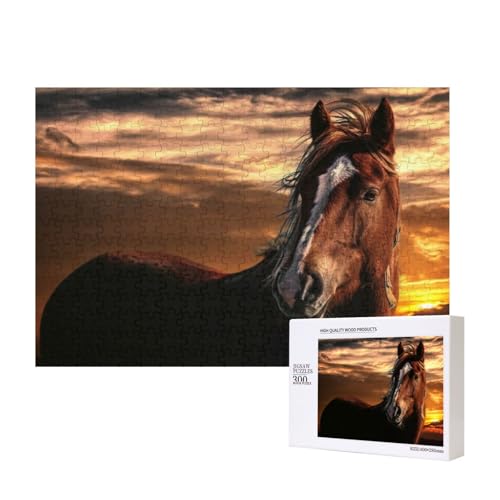 Mähne fliegendes Pferd in der Abenddämmerung 300-teiliges Puzzle, Für Kinder ab 9 Jahren Lernspielzeug-300 Teile 28X40cm von houhm