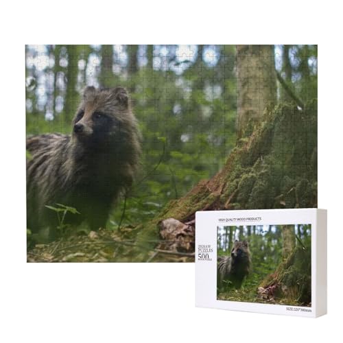 Marderhund im Wald Puzzle für 500 Personen, für Erwachsene und Kinder ab 12 Jahren, anspruchsvolles Puzzle, Puzzlegröße 38 x 52 cm von houhm