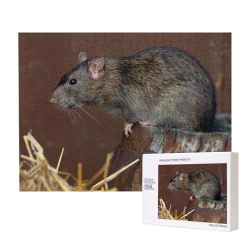 Maus auf Holzzylinder Puzzle für 500 Personen, für Erwachsene und Kinder ab 12 Jahren, anspruchsvolles Puzzle, Puzzlegröße 38 x 52 cm von houhm