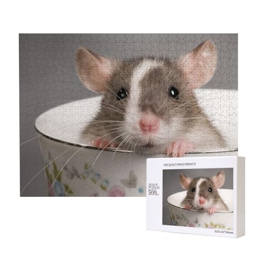 Maus in der Tasse Puzzle für 500 Personen, für Erwachsene und Kinder ab 12 Jahren, anspruchsvolles Puzzle, Puzzlegröße 38 x 52 cm von houhm