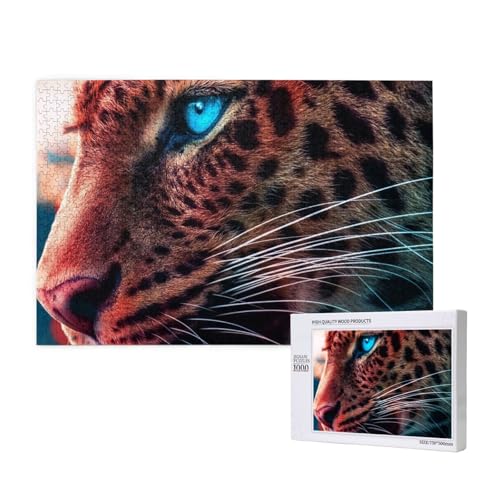 Meerblaue Augen Leopard Puzzle 1000 Teile für Erwachsene, Lernspiele, Heimdekorationspuzzle – Denksport-Puzzle 1000 Teile von houhm