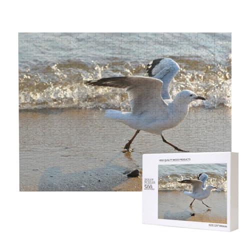 Möwen zu Fuß am Strand Puzzle für 500 Personen, für Erwachsene und Kinder ab 12 Jahren, anspruchsvolles Puzzle, Puzzlegröße 38 x 52 cm von houhm