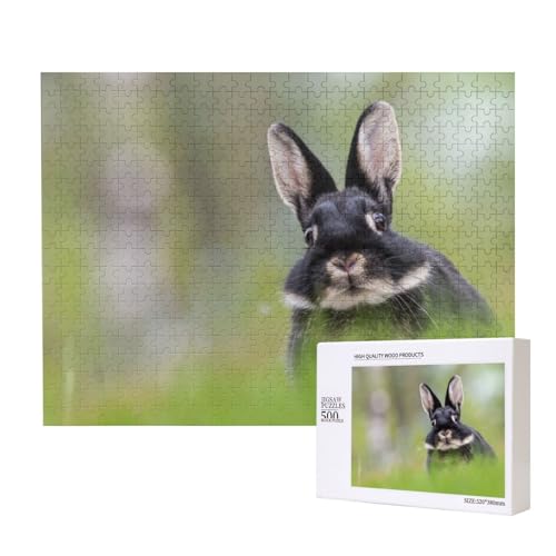 Neugierig aussehendes schwarzes Kaninchen Puzzle für 500 Personen, für Erwachsene und Kinder ab 12 Jahren, anspruchsvolles Puzzle, Puzzlegröße 38 x 52 cm von houhm