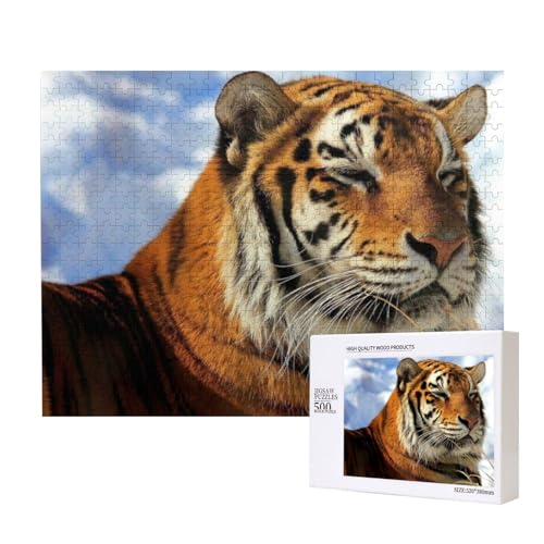 Nickerchen machender Tiger Puzzle für 500 Personen, für Erwachsene und Kinder ab 12 Jahren, anspruchsvolles Puzzle, Puzzlegröße 38 x 52 cm von houhm