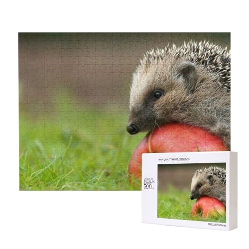 Niedlicher Igel auf Apfel Puzzle für 500 Personen, für Erwachsene und Kinder ab 12 Jahren, anspruchsvolles Puzzle, Puzzlegröße 38 x 52 cm von houhm