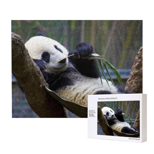 Panda in Einer Hängematte Puzzle für 500 Personen, für Erwachsene und Kinder ab 12 Jahren, anspruchsvolles Puzzle, Puzzlegröße 38 x 52 cm von houhm