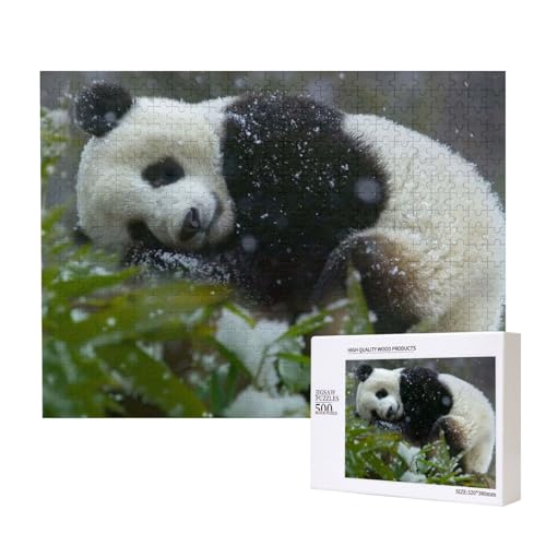 Panda schläft im Schnee Puzzle für 500 Personen, für Erwachsene und Kinder ab 12 Jahren, anspruchsvolles Puzzle, Puzzlegröße 38 x 52 cm von houhm