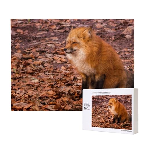 Pelziger Fuchs auf Toten Blättern Puzzle für 500 Personen, für Erwachsene und Kinder ab 12 Jahren, anspruchsvolles Puzzle, Puzzlegröße 38 x 52 cm von houhm