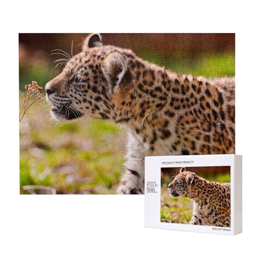 Pelziger Leopard Puzzle für 500 Personen, für Erwachsene und Kinder ab 12 Jahren, anspruchsvolles Puzzle, Puzzlegröße 38 x 52 cm von houhm