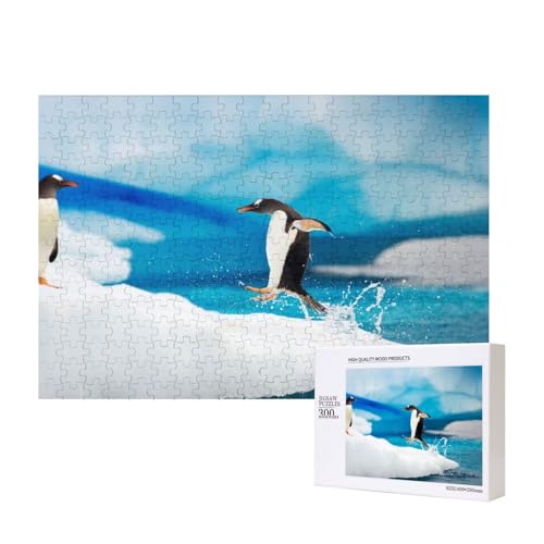 Pinguin springt aus dem Wasser 300-teiliges Puzzle, Für Kinder ab 9 Jahren Lernspielzeug-300 Teile 28X40cm von houhm