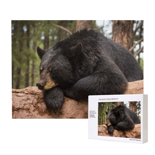 Robuster Schwarzbär beim Schlafen Puzzle für 500 Personen, für Erwachsene und Kinder ab 12 Jahren, anspruchsvolles Puzzle, Puzzlegröße 38 x 52 cm von houhm