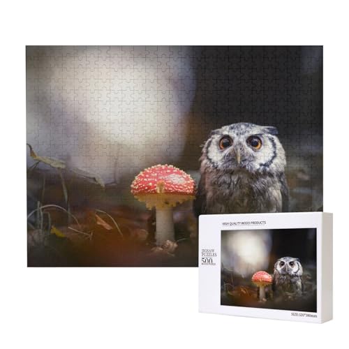 Roter Pilz und Eule Puzzle für 500 Personen, für Erwachsene und Kinder ab 12 Jahren, anspruchsvolles Puzzle, Puzzlegröße 38 x 52 cm von houhm