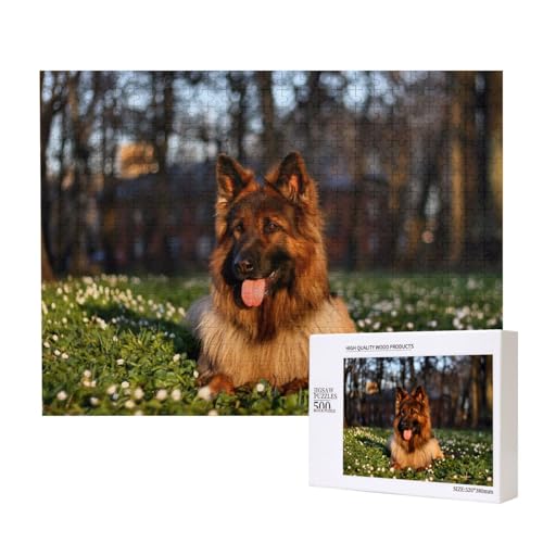 Schäferhund mit herausgestreckter Zunge Puzzle für 500 Personen, für Erwachsene und Kinder ab 12 Jahren, anspruchsvolles Puzzle, Puzzlegröße 38 x 52 cm von houhm