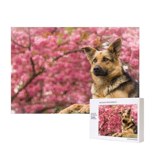 Schäferhund unter dem Pfirsichbaum 300-teiliges Puzzle, Für Kinder ab 9 Jahren Lernspielzeug-300 Teile 28X40cm von houhm