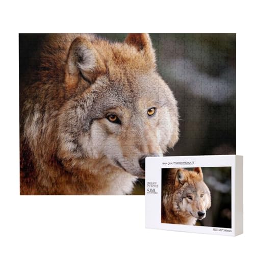 Scharfäugiger brauner Wolf Puzzle für 500 Personen, für Erwachsene und Kinder ab 12 Jahren, anspruchsvolles Puzzle, Puzzlegröße 38 x 52 cm von houhm