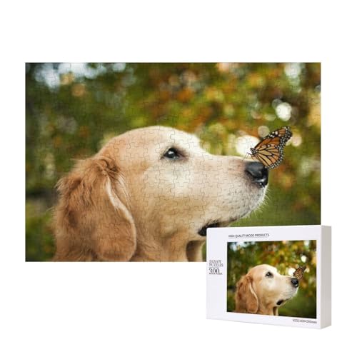 Schmetterling auf der Nase des Hundes 300-teiliges Puzzle, Für Kinder ab 9 Jahren Lernspielzeug-300 Teile 28X40cm von houhm