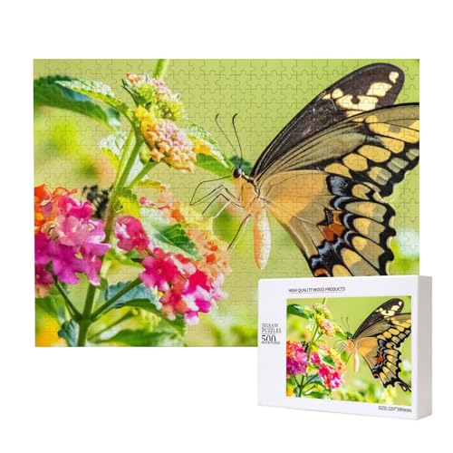 Schmetterlingsfee in den Blumen Puzzle für 500 Personen, für Erwachsene und Kinder ab 12 Jahren, anspruchsvolles Puzzle, Puzzlegröße 38 x 52 cm von houhm