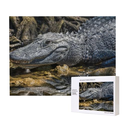 Schwarzer Alligator am Bach Puzzle für 500 Personen, für Erwachsene und Kinder ab 12 Jahren, anspruchsvolles Puzzle, Puzzlegröße 38 x 52 cm von houhm