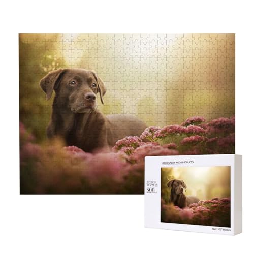 Schwarzer Labrador mit glänzendem Fell Puzzle für 500 Personen, für Erwachsene und Kinder ab 12 Jahren, anspruchsvolles Puzzle, Puzzlegröße 38 x 52 cm von houhm