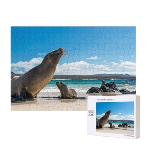 Seelöwe, Mutter, Und, Kind 300-teiliges Puzzle, Für Kinder ab 9 Jahren Lernspielzeug-300 Teile 28X40cm von houhm