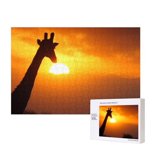 Sonnenuntergang-Giraffe 300-teiliges Puzzle, Für Kinder ab 9 Jahren Lernspielzeug-300 Teile 28X40cm von houhm