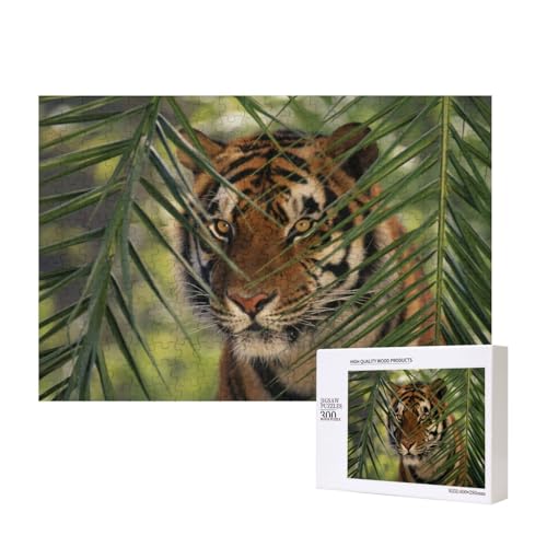 Stolzierender Tiger hinter Blättern 300-teiliges Puzzle, Für Kinder ab 9 Jahren Lernspielzeug-300 Teile 28X40cm von houhm